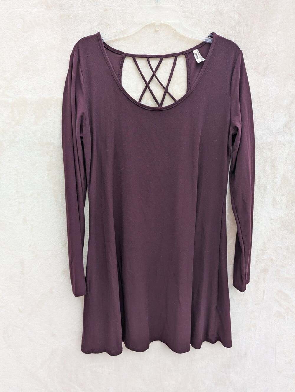 Mudd Women's Long Sleeve Strappy Back Dress Burgundy Size Large